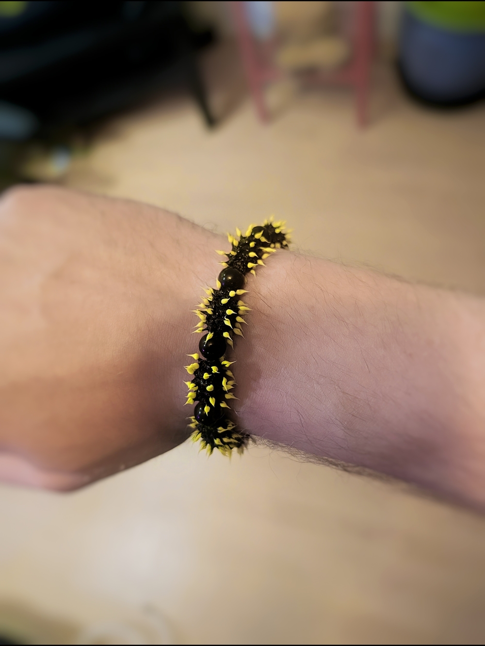 Black and Neon Yellow 90s rave Spike Bead Bracelet - Picture 2 of 2